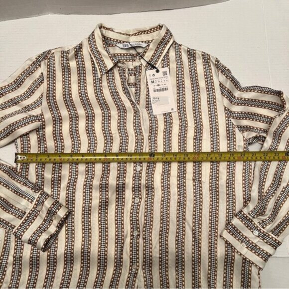 Zara   NEW Ivory Chain Houndstooth Striped Print Satin Button Down Top Blo… - Picture 13 of 13